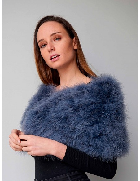 Estola de fiesta larga de plumaje natural de avestruz azul