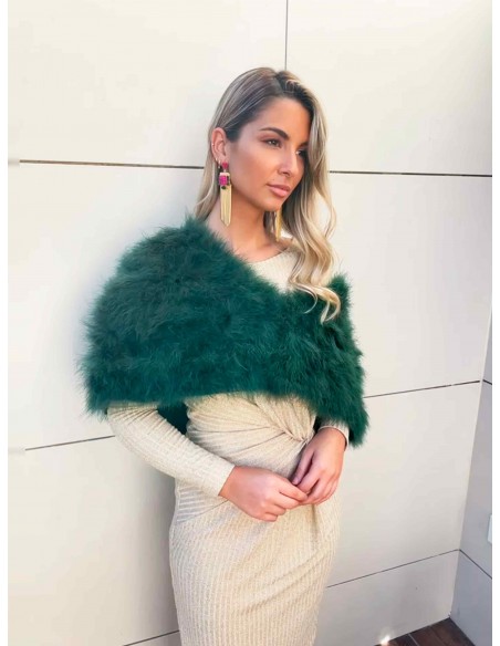 Cape-Fur collar made of natural ostrich plumage in green Lauren Lynn London Accessories - 3 