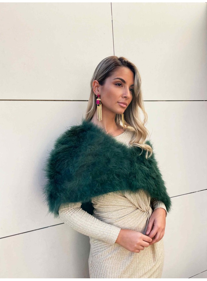 Estola de fiesta con plumaje natural de avestruz en verde Lauren Lynn London Accessories - 4 