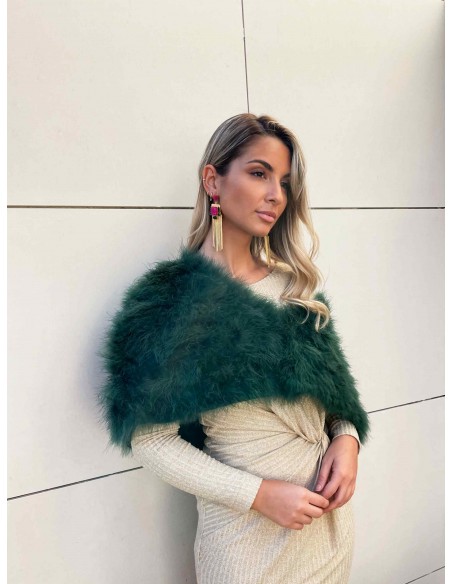 Cape-Fur collar made of natural ostrich plumage in green Lauren Lynn London Accessories - 4 