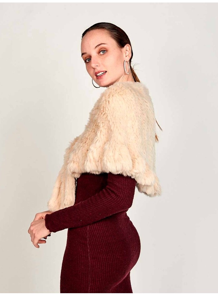 Rabbit fur wrap with beige