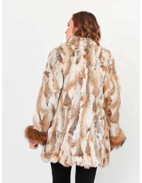 Abrigo pelo de conejo marrón y beige con puños