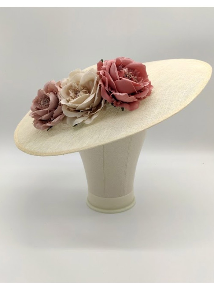 Pamela on sinamay base with pastel coloured flowers