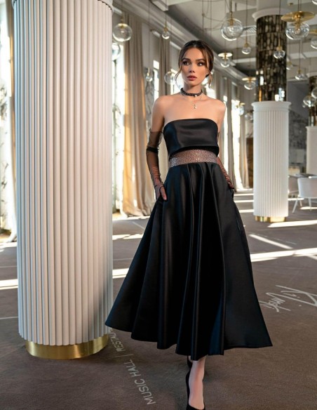 Vestido de fiesta palabra de honor con cinturilla de pedrería EMABRIDE - 1 