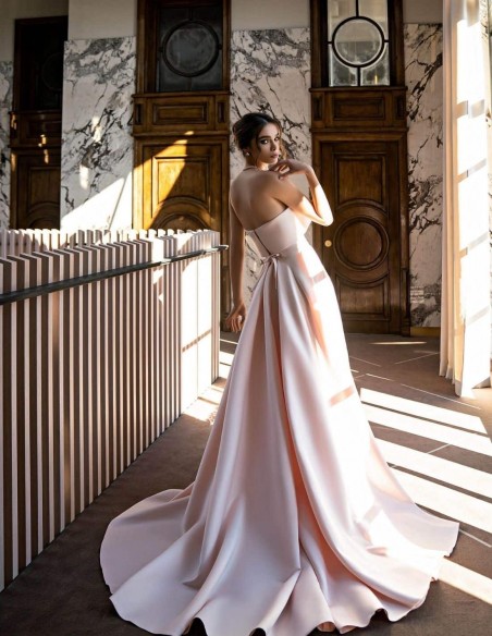 Vestido de fiesta palabra de honor con cinturilla de pedrería EMABRIDE - 3