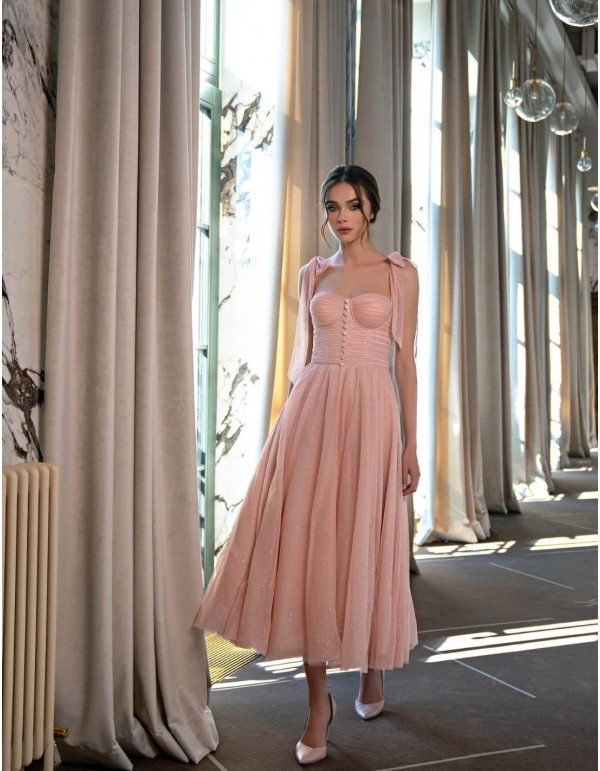 Midi party dress with lace straps and sweetheart bodice EMABRIDE - 2  2