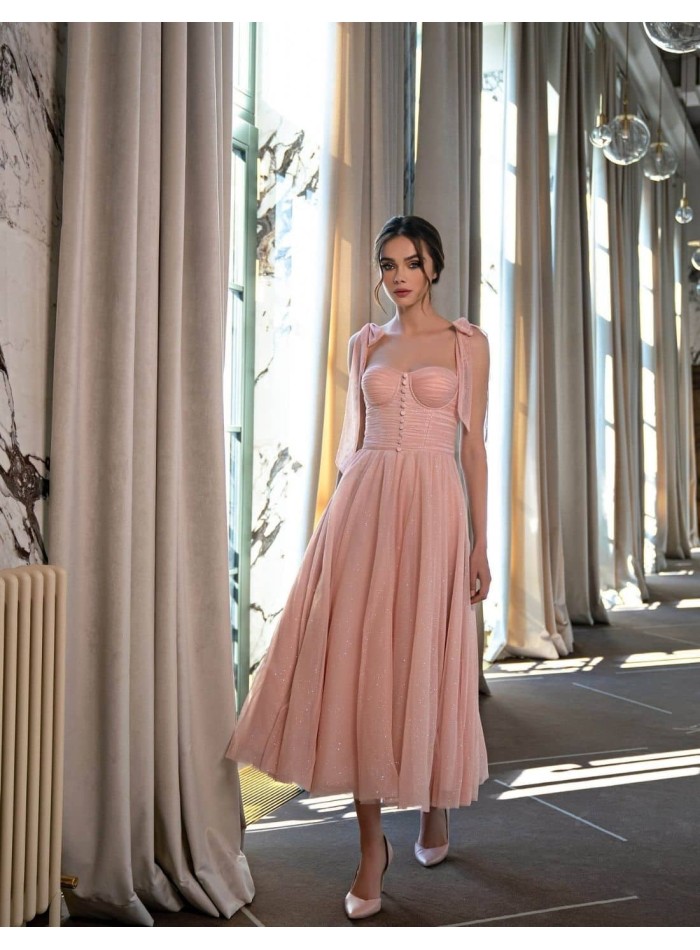 Midi party dress with lace straps and sweetheart bodice EMABRIDE - 1 