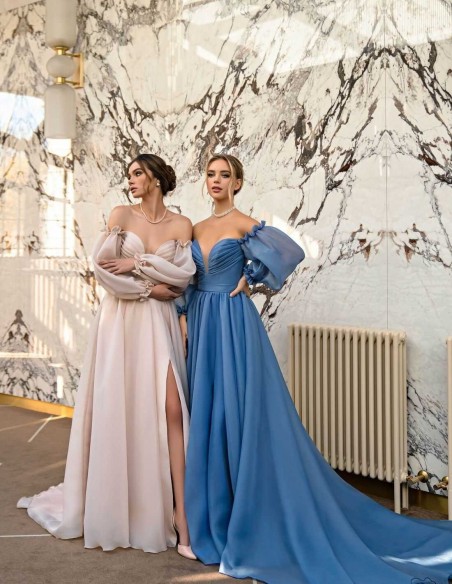 Vestido de fiesta largo con abertura lateral y manga abullonada EMABRIDE - 4 