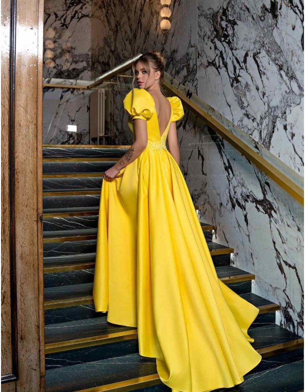 Vestido largo de fiesta con manga farol y escote pronunciado EMABRIDE - 5 2