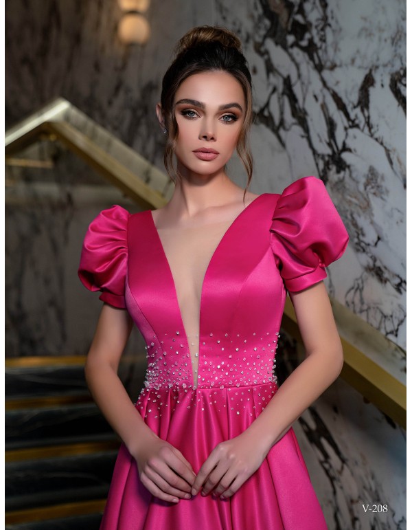 Vestido largo de fiesta con manga farol y escote pronunciado EMABRIDE - 2 