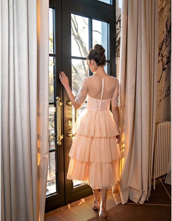 Vestido midi con capas de tul y cuerpo bordado EMABRIDE - 4 2