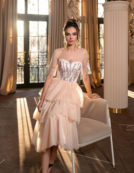 Vestido midi con capas de tul y cuerpo bordado EMABRIDE - 4