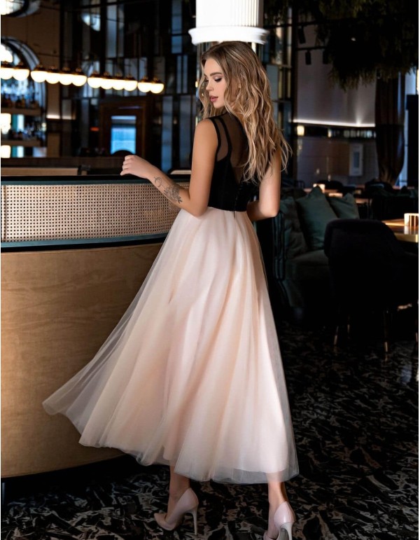 Vestido midi de fiesta con falda de capas de tul EMABRIDE - 1  2