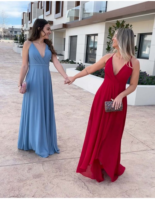 Vestido de fiesta largo rojo con falda de volante Lauren Lynn London - 1 