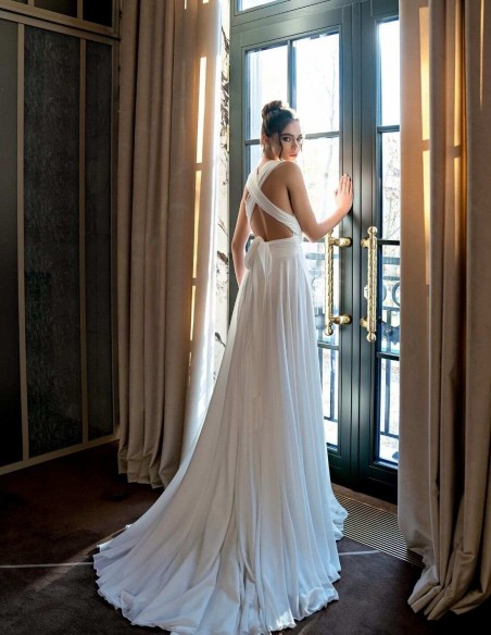 Vestido largo con escote en V y espalda cruzada EMABRIDE - 1 