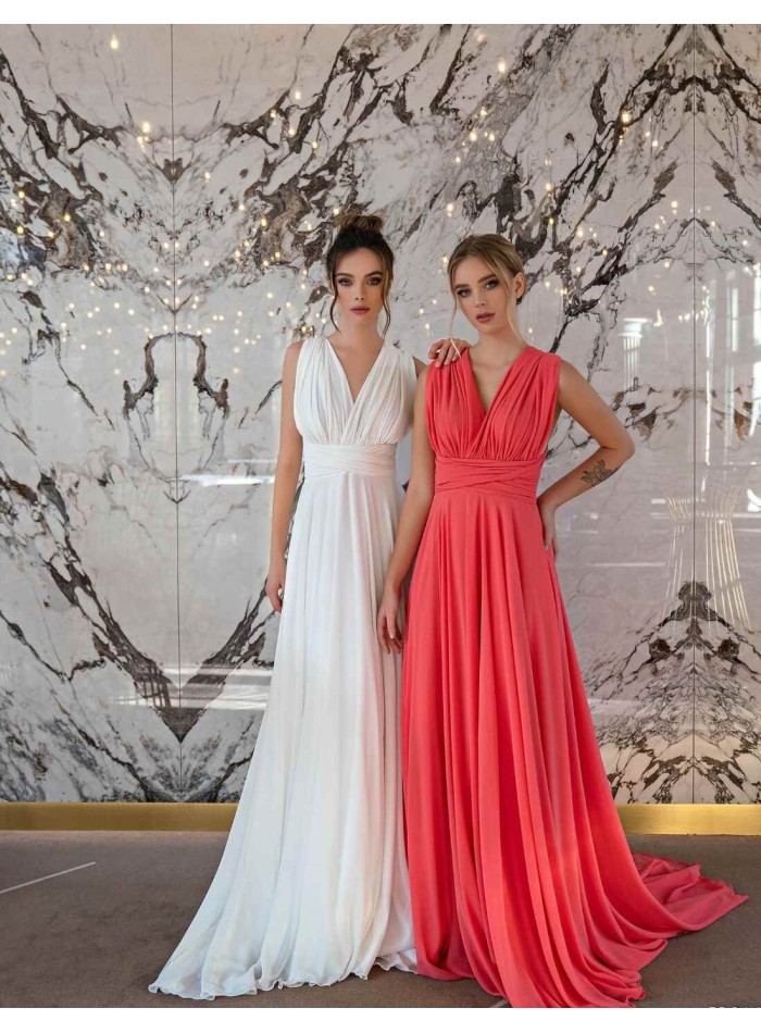 Vestido largo con escote en V y espalda cruzada