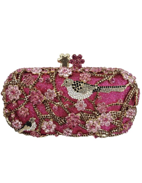 Jeweled handbag with little bird in fuchsia Lauren Lynn London Accessories - 1 