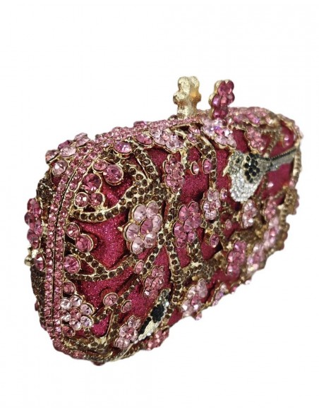 Jeweled handbag with little bird in fuchsia Lauren Lynn London Accessories - 2 