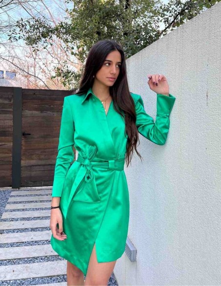 copy of Emerald green crossover cocktail dress with bow and high neck Elsa Barreto - 4
