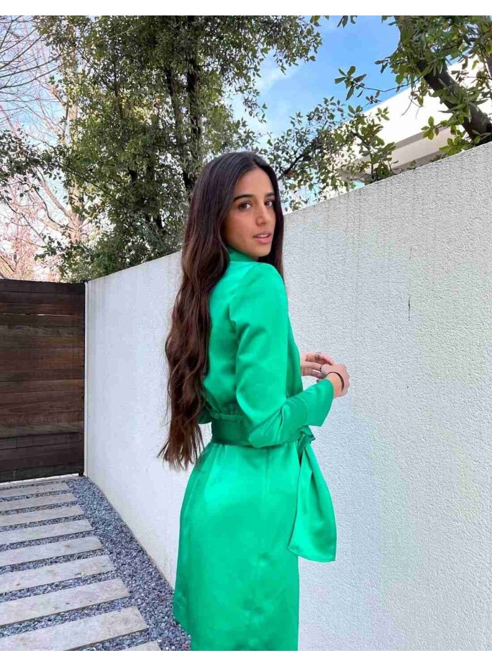 Vestido coctel cruzado verde esmeralda con lazada y cuello alto- Roxana Zurdo Elsa Barreto - 2 