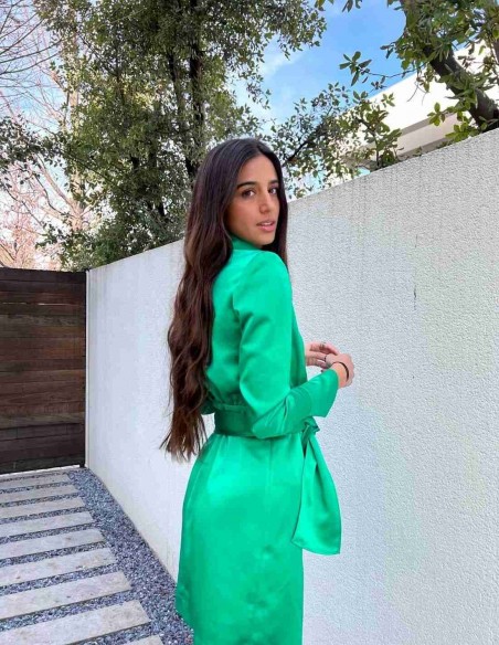 copy of Emerald green crossover cocktail dress with bow and high neck Elsa Barreto - 2 
