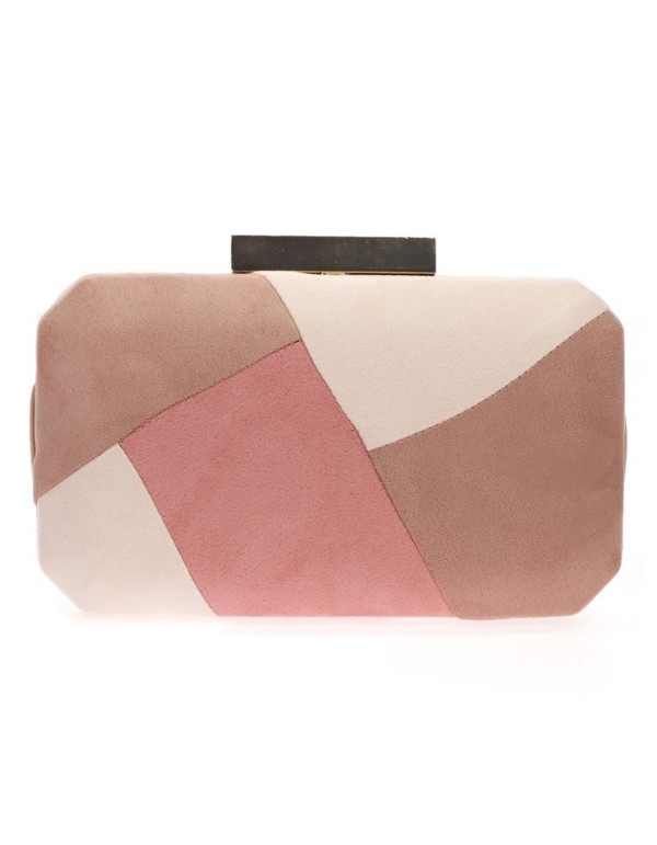 Pink suede party clutch with golden clasp Lauren Lynn London Accessories - 1 