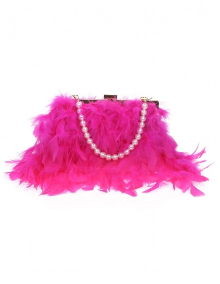 Sac de fête avec plumes et poignée en perles blanches - divers coloris