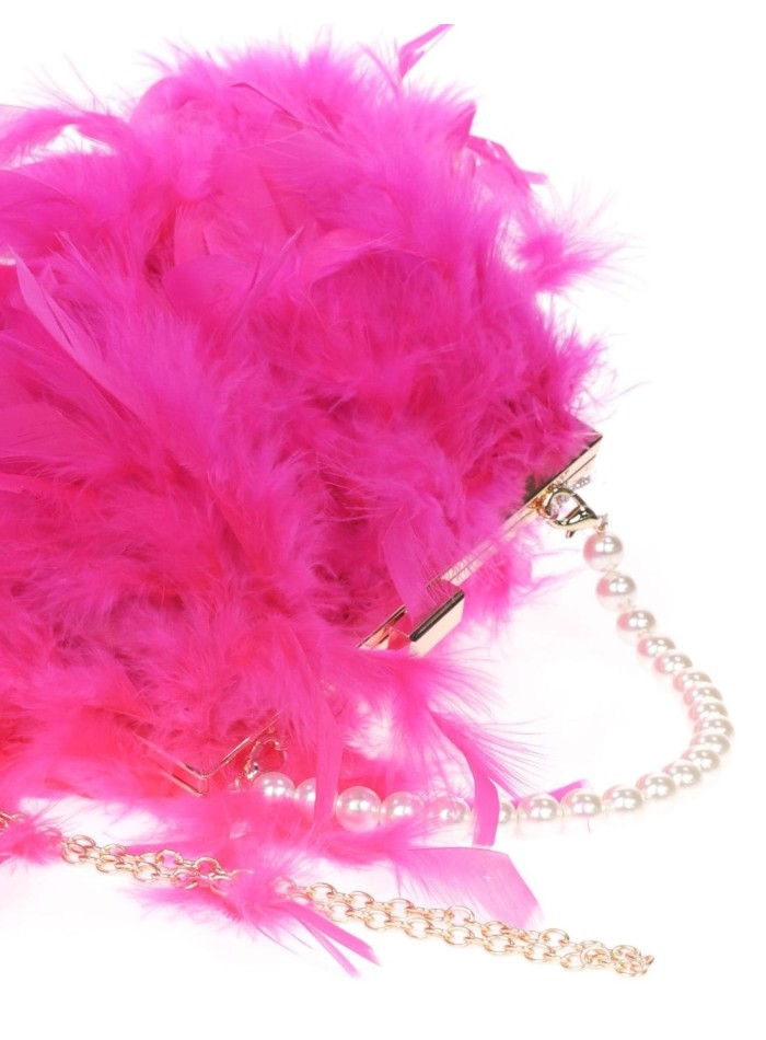 Bolso de fiesta con plumas y asa de perlas...