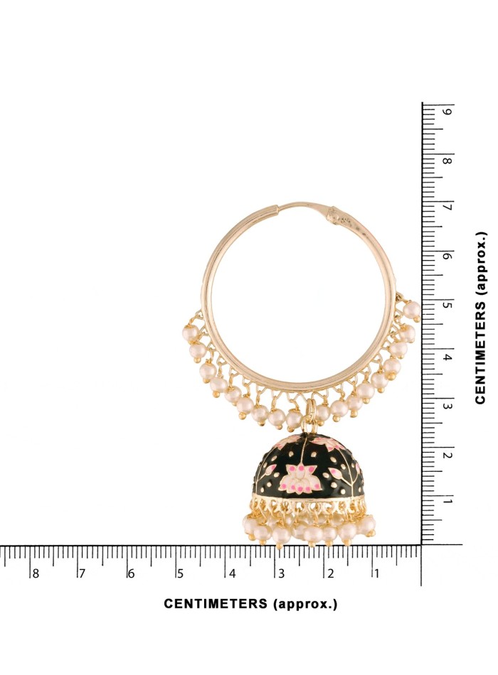 Aros de fiesta con perlas y Chandbali  negros 4-