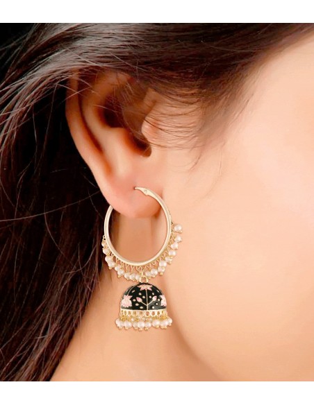 Chandbali and pearls hoops blue