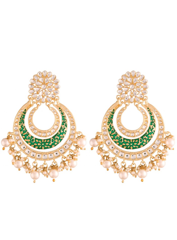 Pendientes de fiesta lacados con incrustaciones de circonitas y perlas verdes - 1