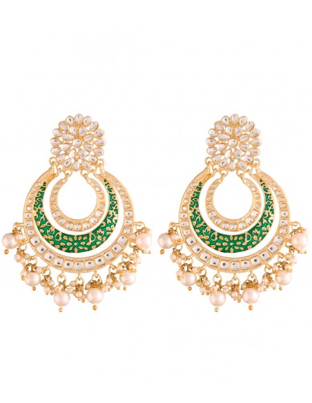 Pendientes de fiesta lacados con incrustaciones de circonitas y perlas verdes - 1