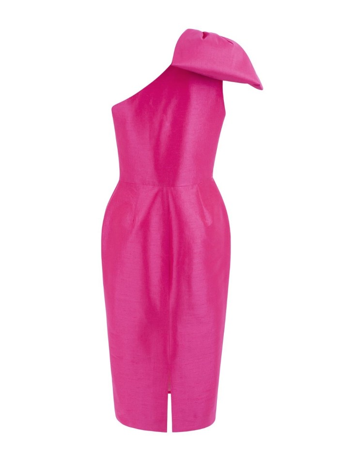 Vestido de fiesta escote asimétrico con lazada