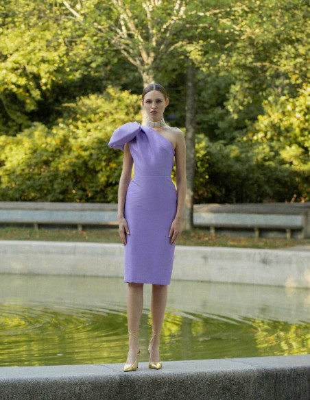 Asymmetrical neckline party dress with lacing