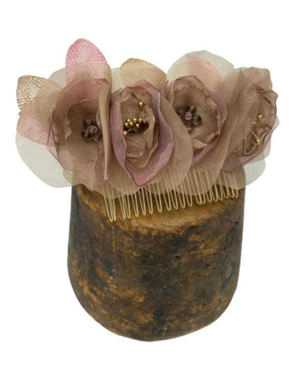 Coiffe en organza et sinamay avec cristaux