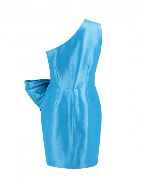 Short party dress with asymmetrical neckline and lacing