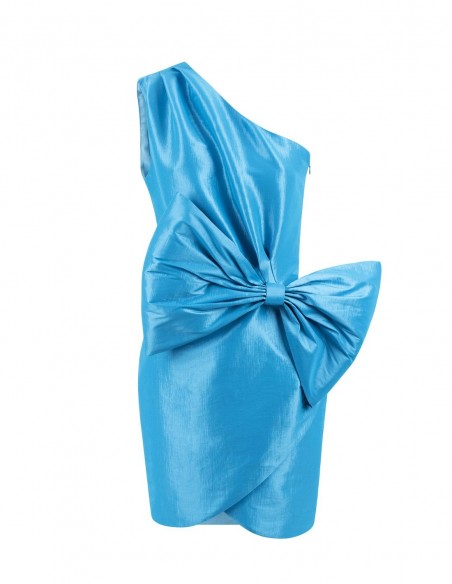 Short party dress with asymmetrical neckline and lacing