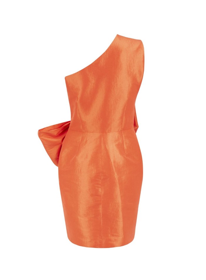 Short party dress with asymmetrical neckline...