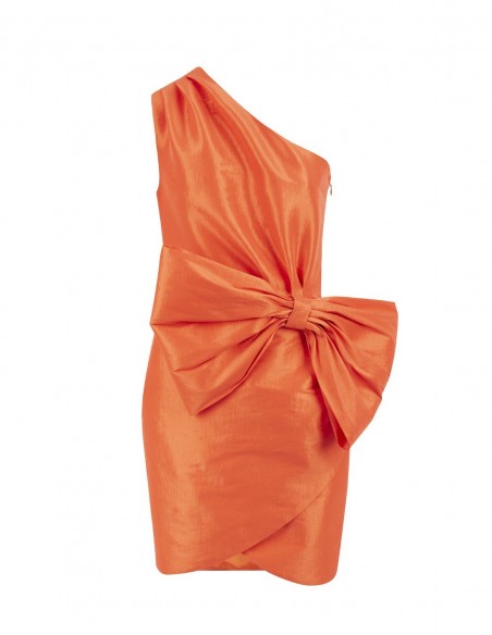 Vestido corto de fiesta con lazada y escote asimétrico