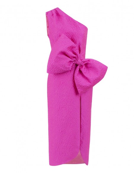 Robe midi avec nœud à la taille et encolure asymétrique