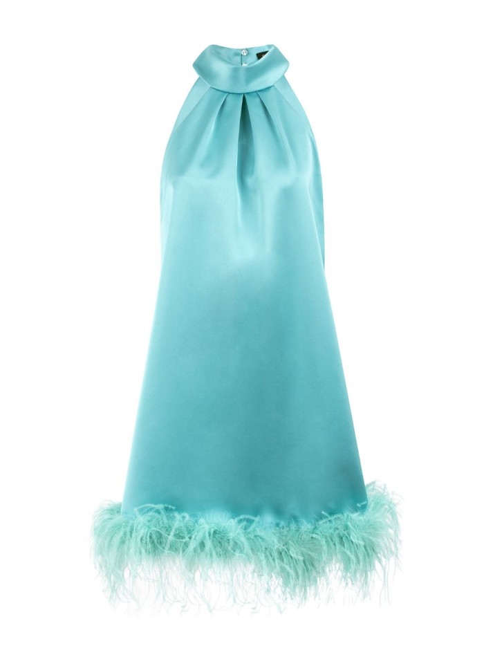 Cocktail dress with feathers and halter neckline