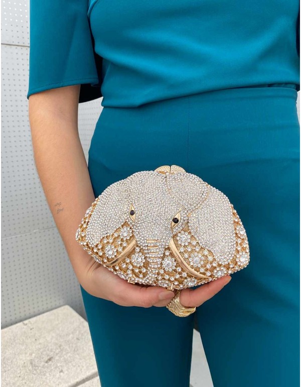 Jewel bag with rhinestones in the shape of an elephant