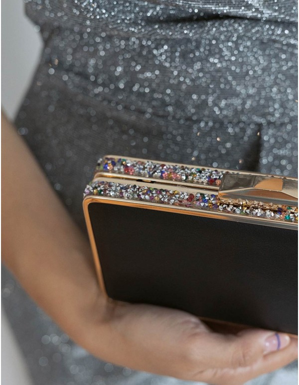 Clutch bag with rhinestones on the side - rectangular Lauren Lynn London Accessories - 5 2