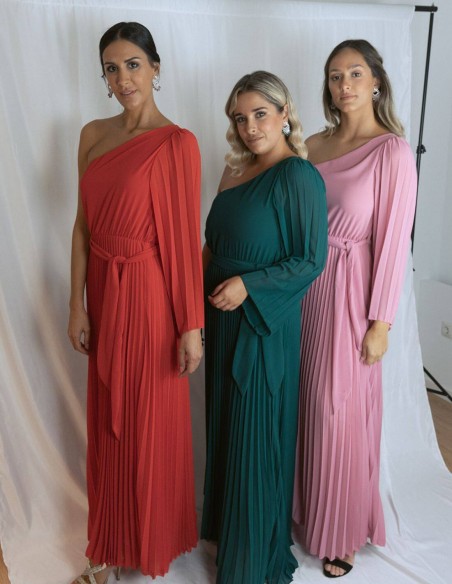 copy of Long pleated party dress with cape sleeves