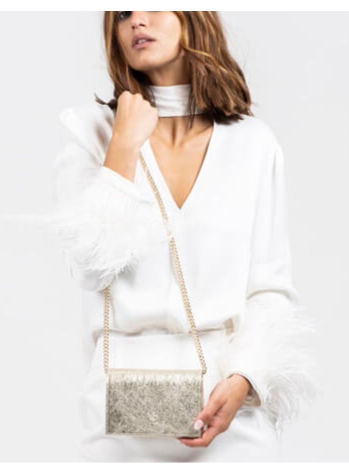 Mini metallic party bag with a long metal chain