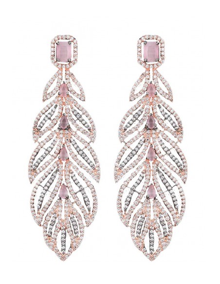 Long evening earrings with leaf shape