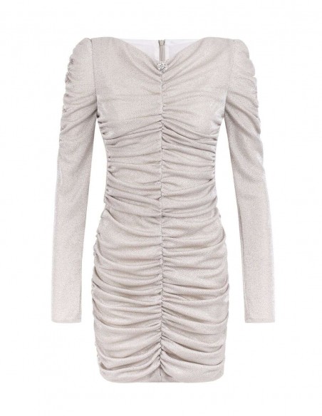 Vestido corto de fiesta drapeado en tejido brillante