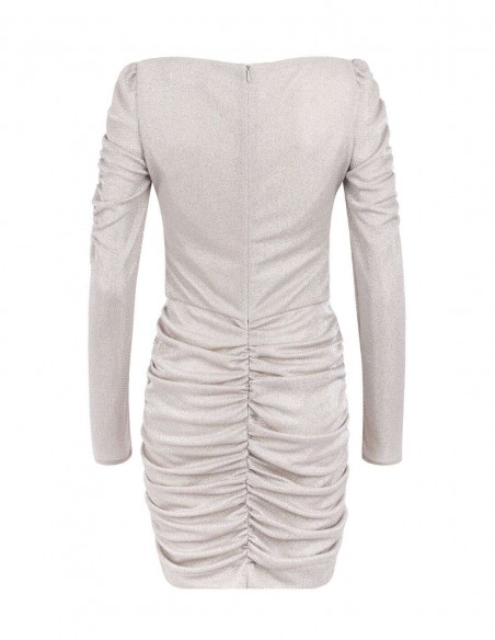 Short draped party dress in shimmering fabric