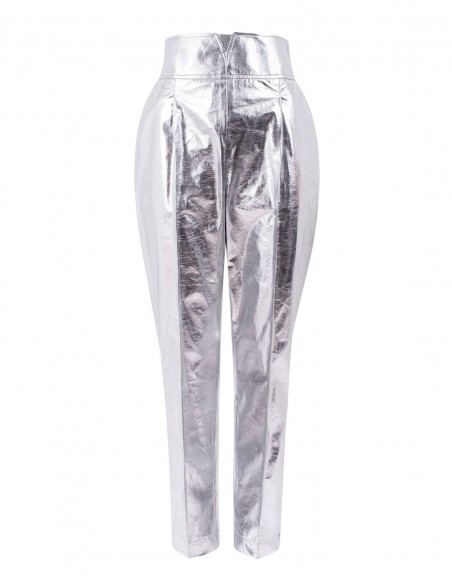 Metallic long party trousers with wide waistband