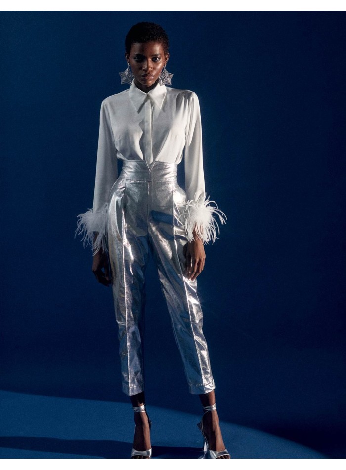 Metallic long party trousers with wide waistband